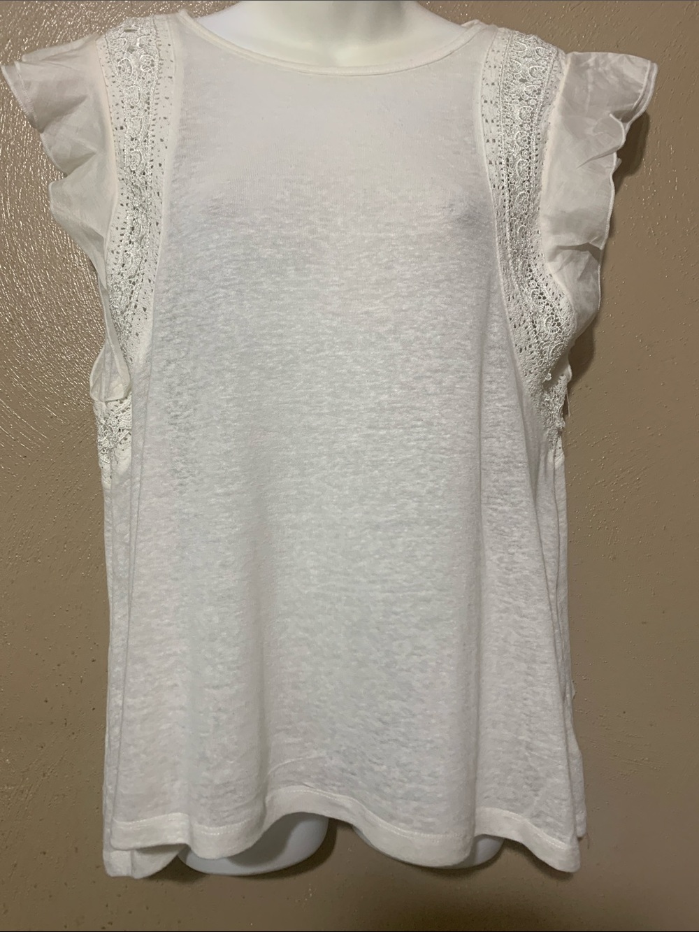 Jessica Simpson Off White Lace-Trim Ruffle Sleeve Tank Top NWT